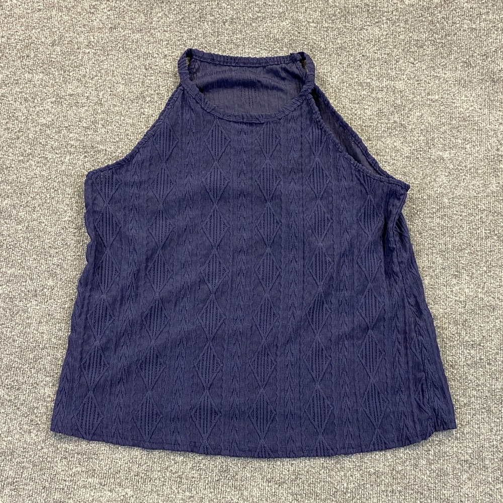 Sleeveless Navy Textured Halter Top - Women's Curve 2XL